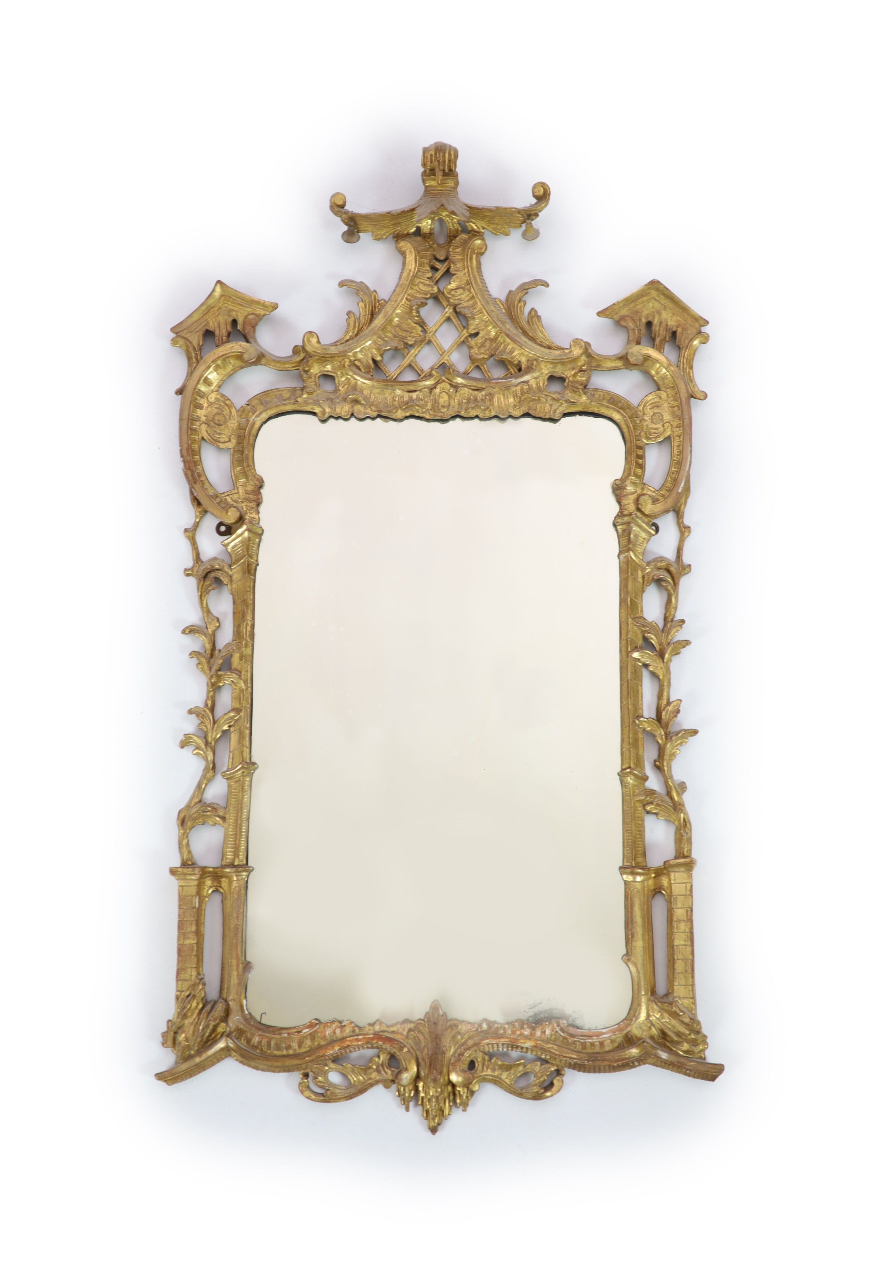 A George III Chippendale style giltwood wall mirror H 125cm. W 70cm.